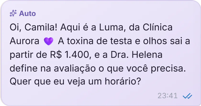 Resposta da IA às 23h41 com o selo Auto
